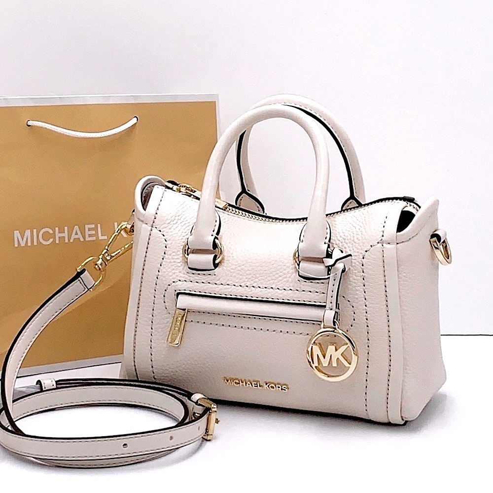 Michael Kors Carine Extra-Small Pebbled Leather Satchel Crossbody  Light Cream